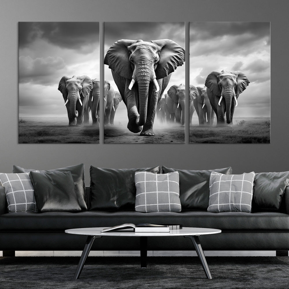 -Elephant Family Wall Art Canvas Print, Framed Elephant Wall Art Print Canvas