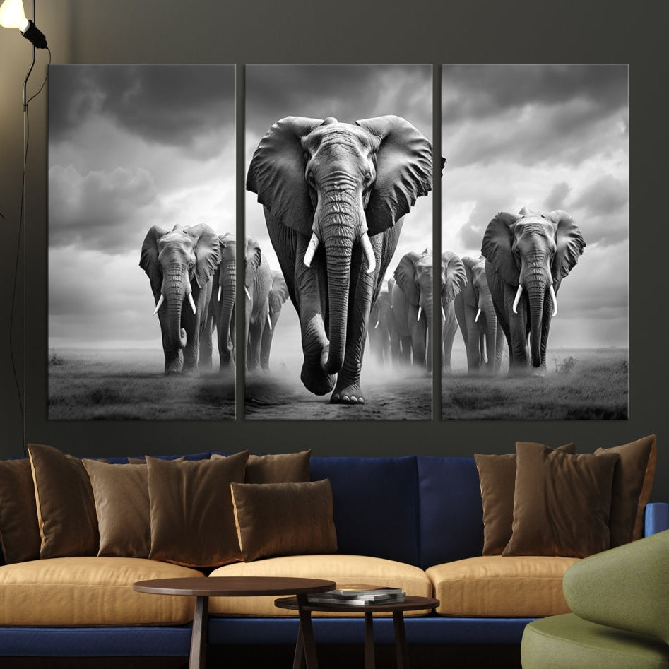 -Elephant Family Wall Art Canvas Print, Framed Elephant Wall Art Print Canvas