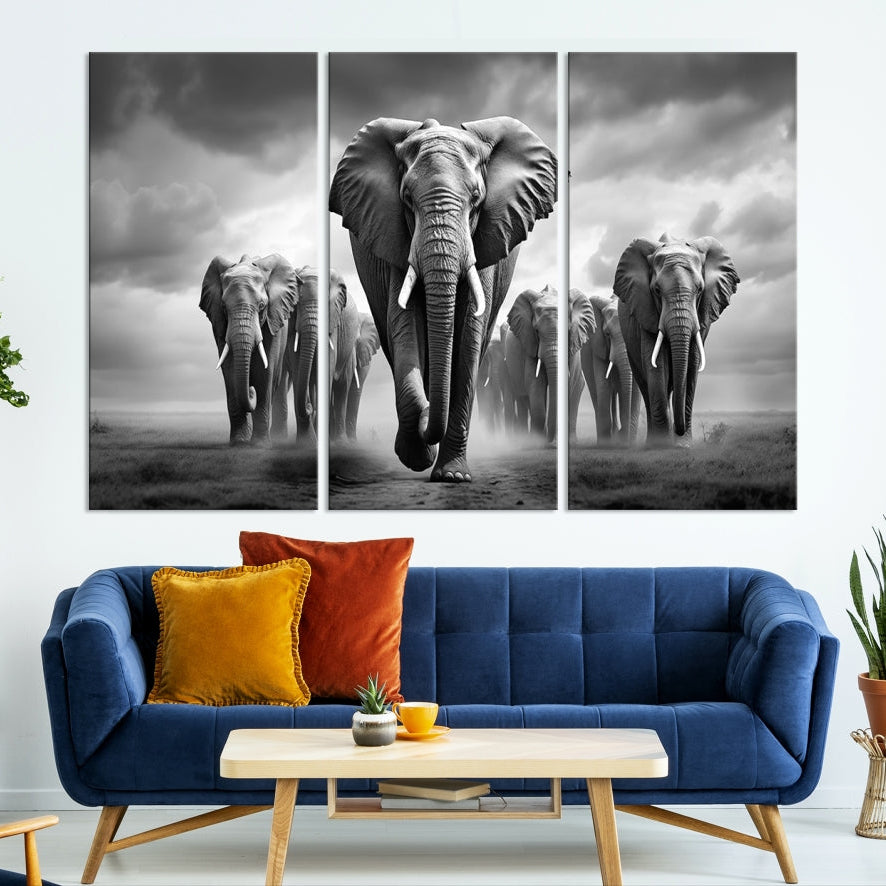 -Elephant Family Wall Art Canvas Print, Framed Elephant Wall Art Print Canvas