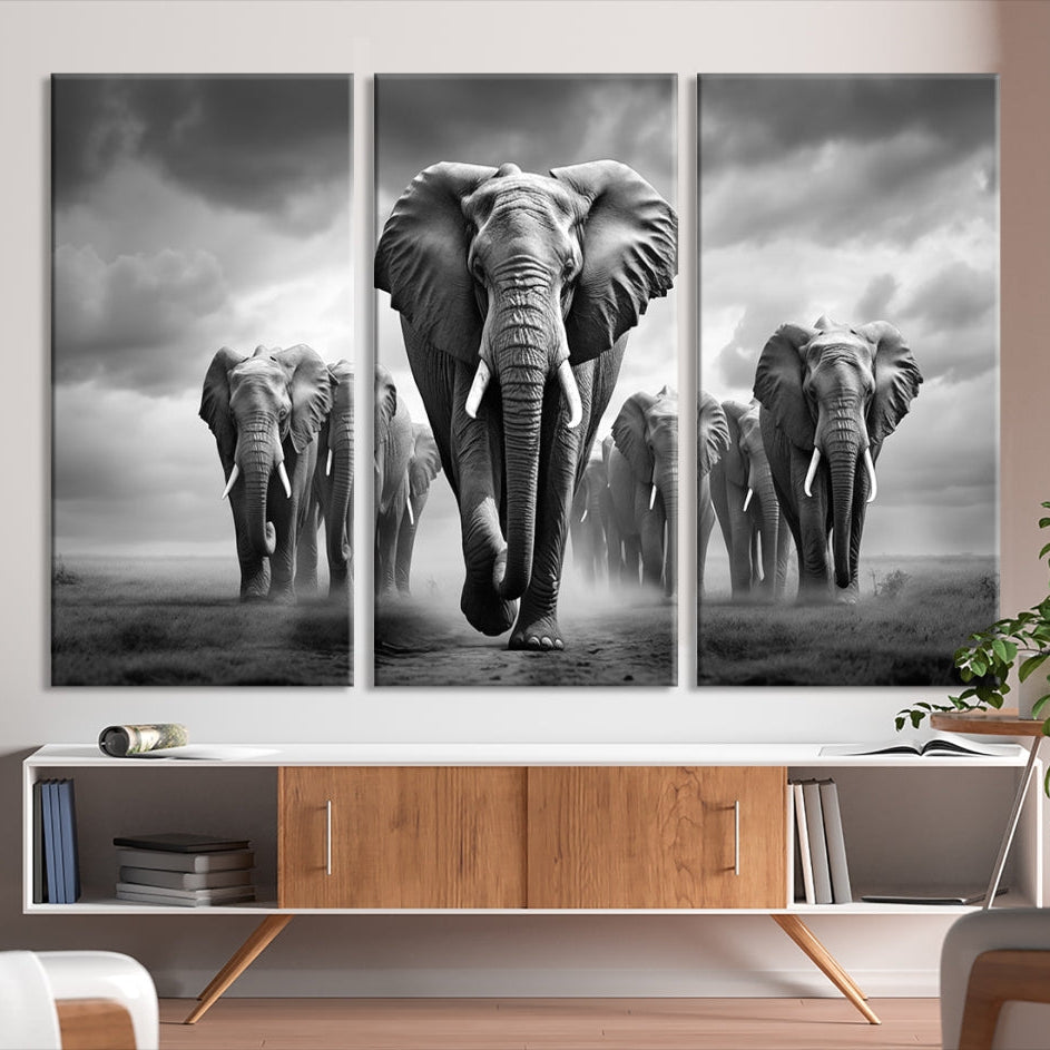 -Elephant Family Wall Art Canvas Print, Framed Elephant Wall Art Print Canvas