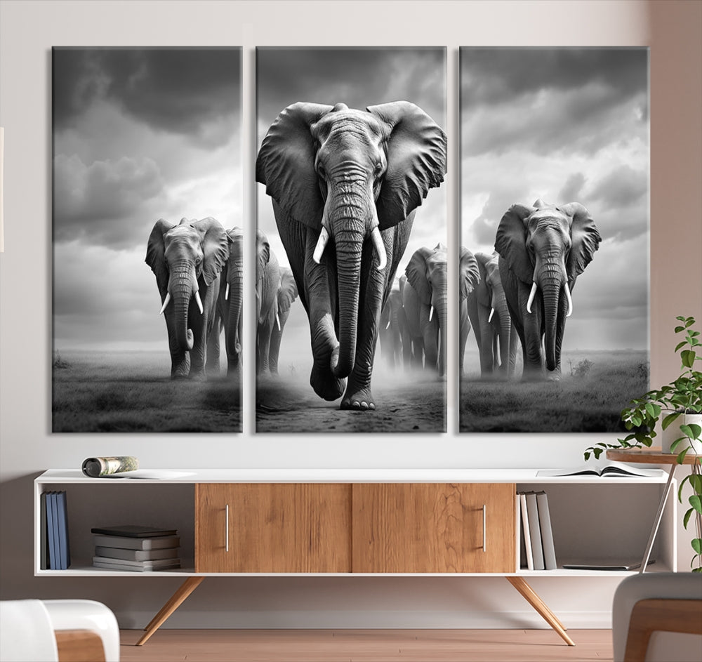 Edit-Images-Elephant Family Wall Art Canvas Print, Framed Elephant Wall Art Print Canvas