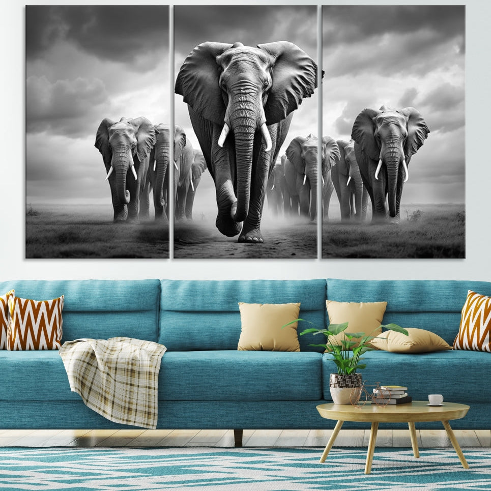 -Elephant Family Wall Art Canvas Print, Framed Elephant Wall Art Print Canvas
