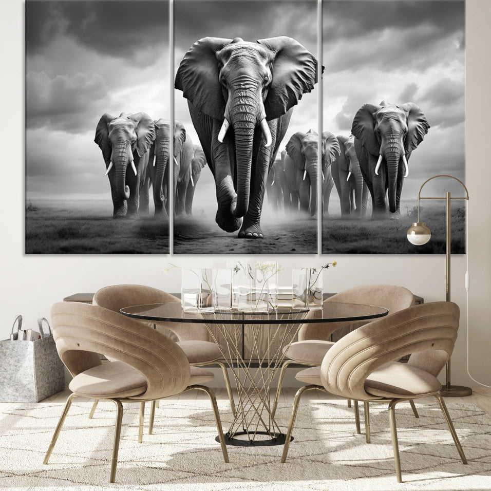 -Elephant Family Wall Art Canvas Print, Framed Elephant Wall Art Print Canvas