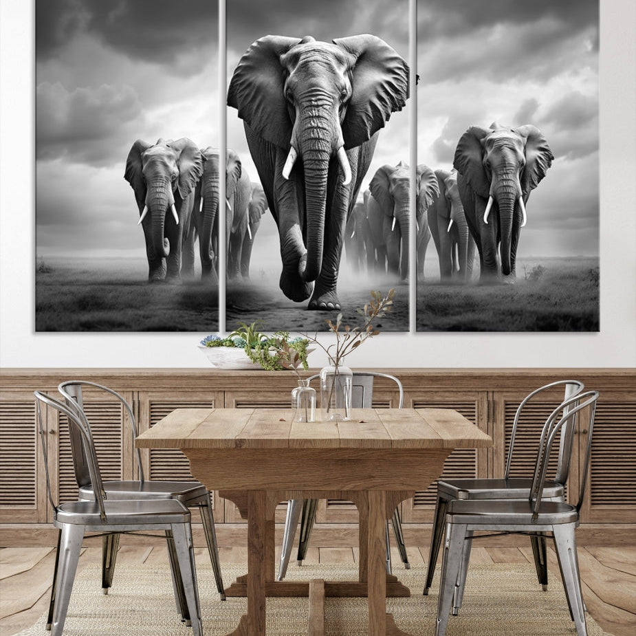 -Elephant Family Wall Art Canvas Print, Framed Elephant Wall Art Print Canvas