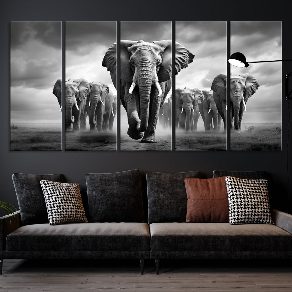 -Elephant Family Wall Art Canvas Print, Framed Elephant Wall Art Print Canvas
