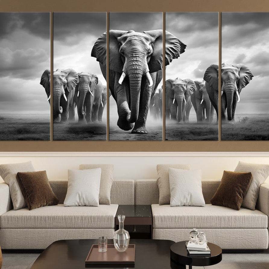 -Elephant Family Wall Art Canvas Print, Framed Elephant Wall Art Print Canvas