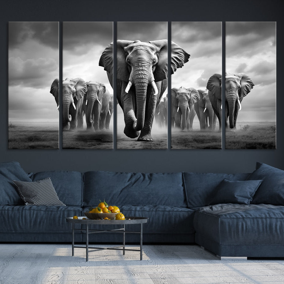 -Elephant Family Wall Art Canvas Print, Framed Elephant Wall Art Print Canvas