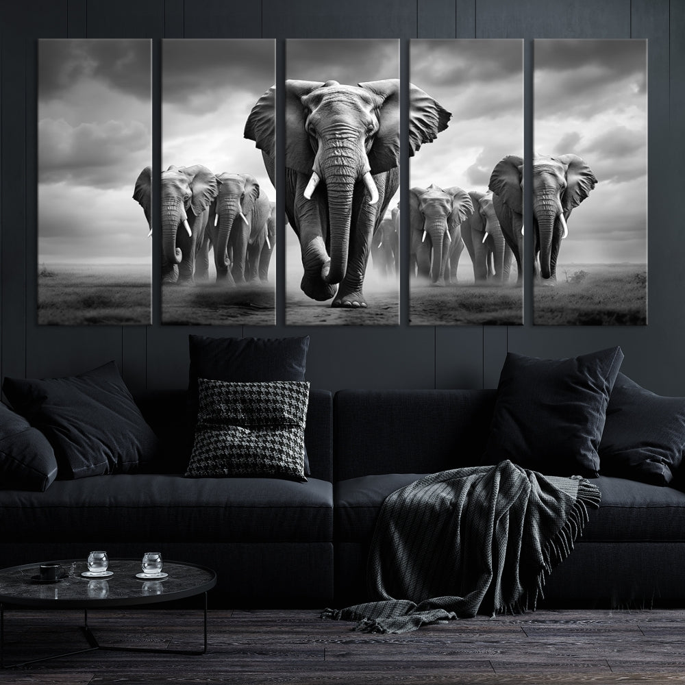 -Elephant Family Wall Art Canvas Print, Framed Elephant Wall Art Print Canvas