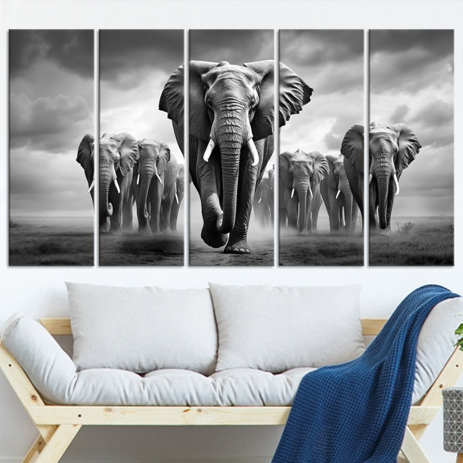 -Elephant Family Wall Art Canvas Print, Framed Elephant Wall Art Print Canvas