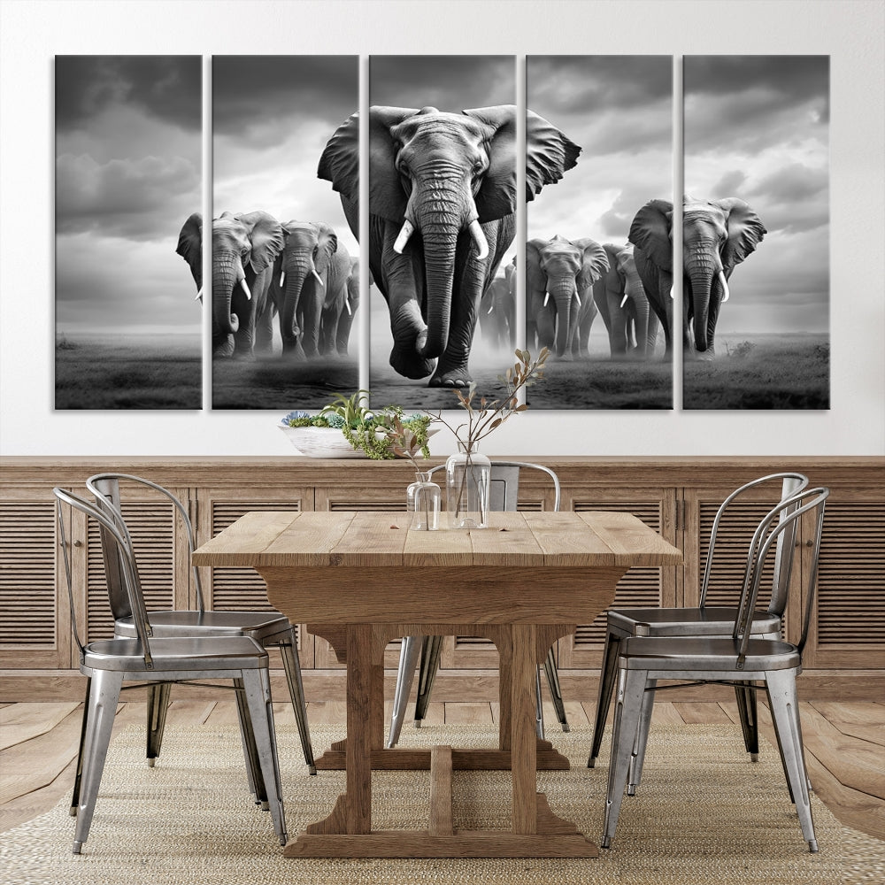 -Elephant Family Wall Art Canvas Print, Framed Elephant Wall Art Print Canvas