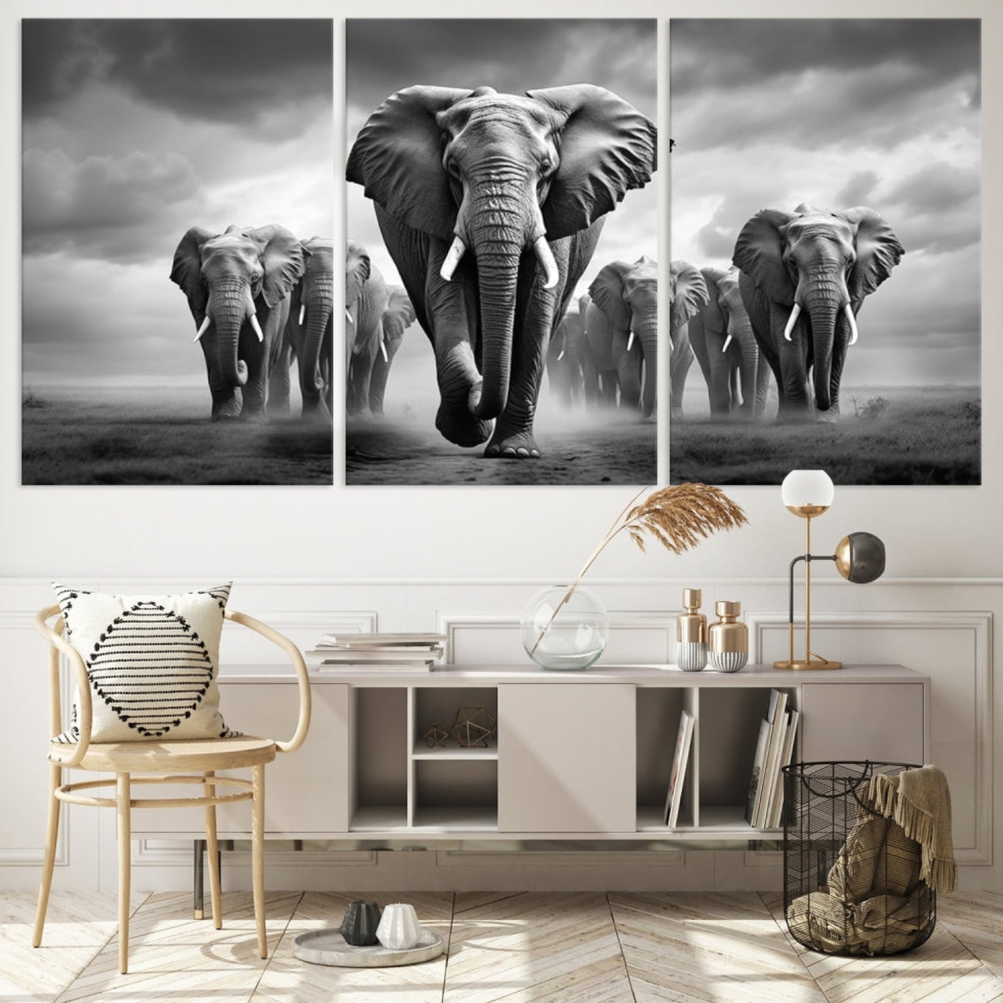Edit-Images-Elephant Family Wall Art Canvas Print, Framed Elephant Wall Art Print Canvas