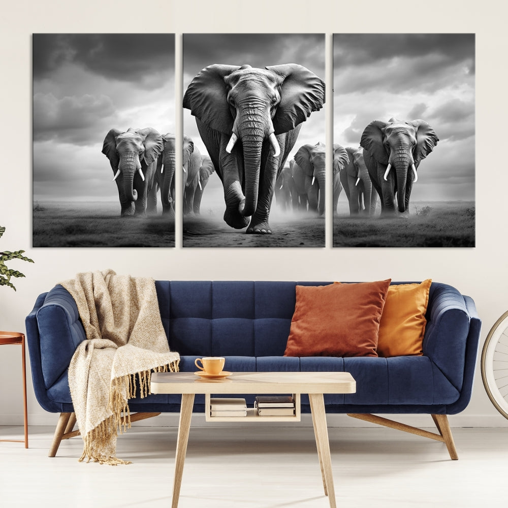 -Elephant Family Wall Art Canvas Print, Framed Elephant Wall Art Print Canvas