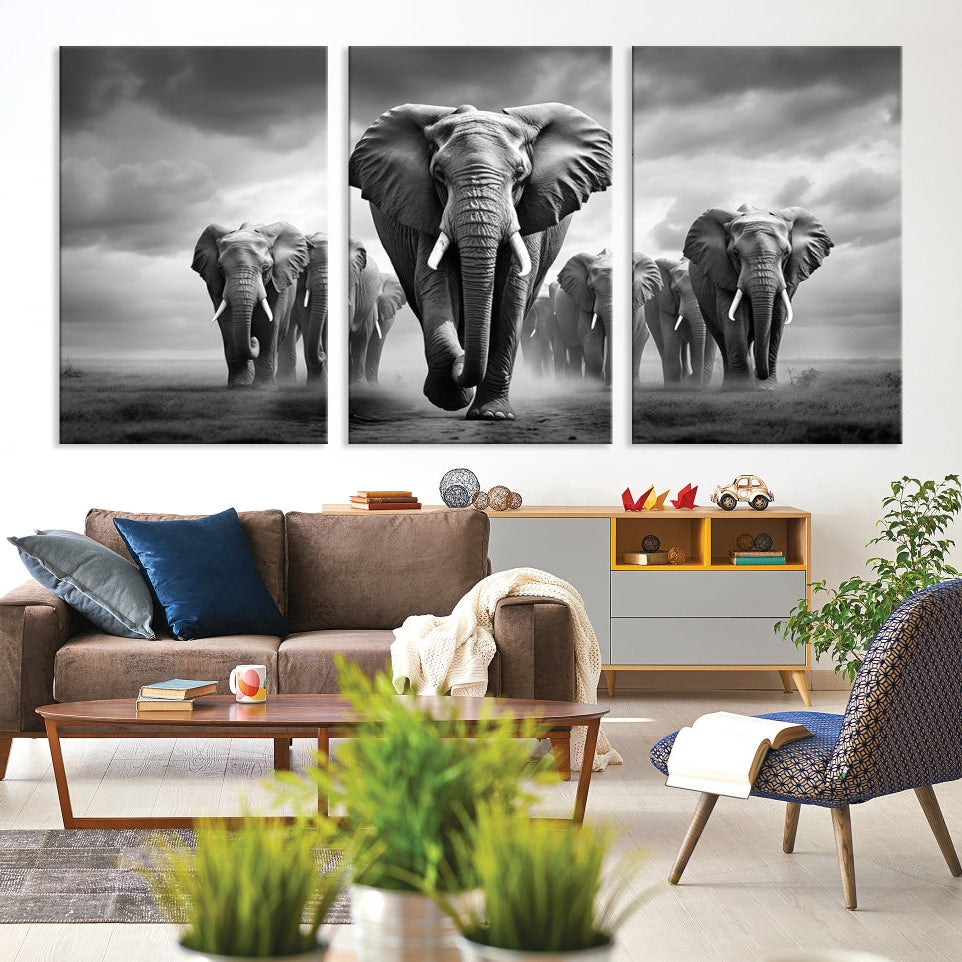 Edit-Images-Elephant Family Wall Art Canvas Print, Framed Elephant Wall Art Print Canvas