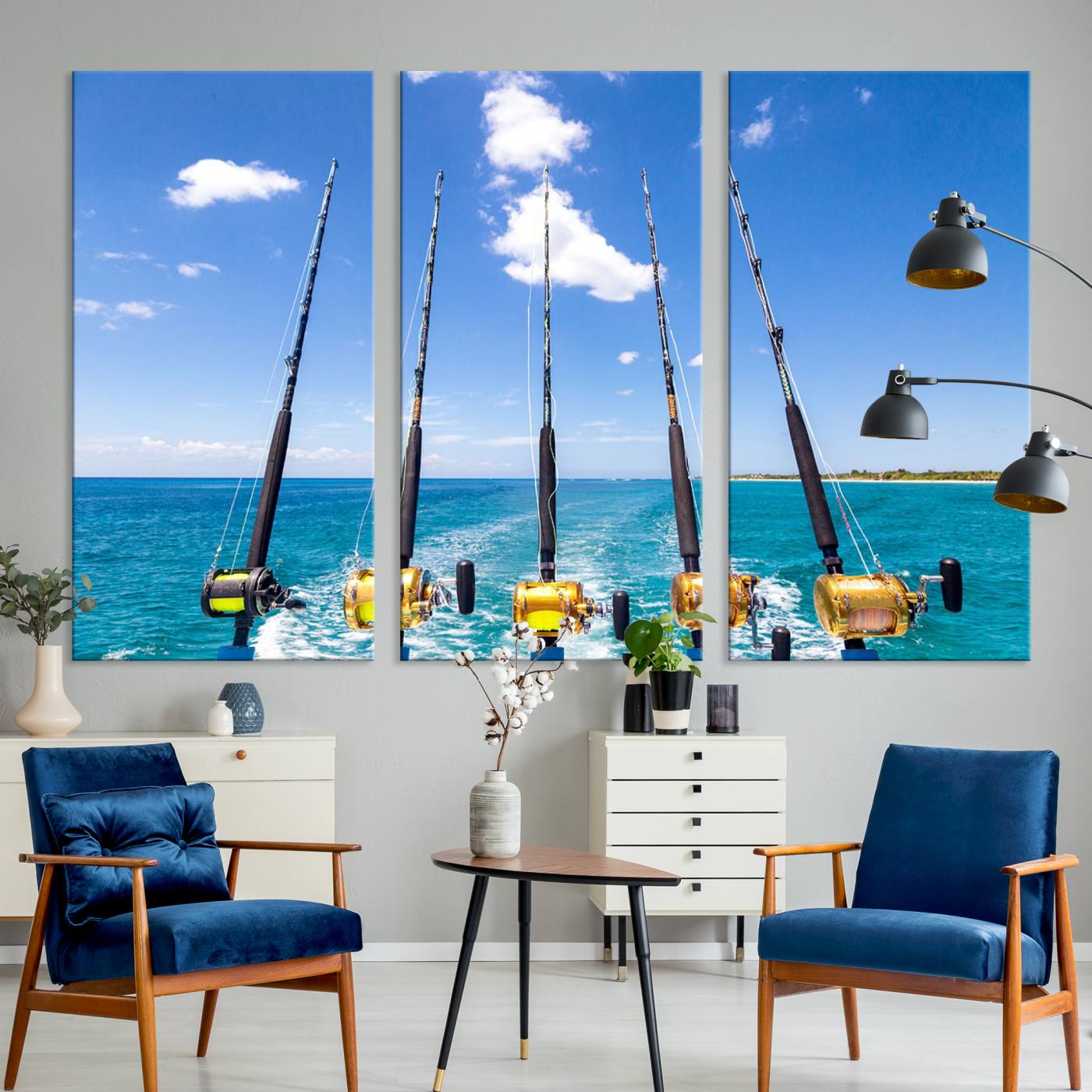 54899-MGV-CV-36X24-Fishing Roads on Boat Canvas Wall Art Print Ocean Seascape Art Print