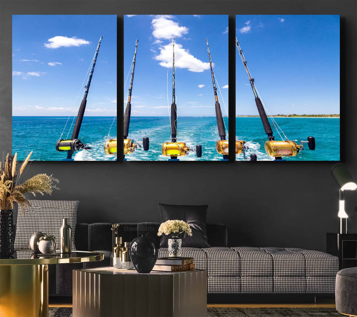 -Fishing Roads on Boat Canvas Wall Art Print Ocean Seascape Art Print