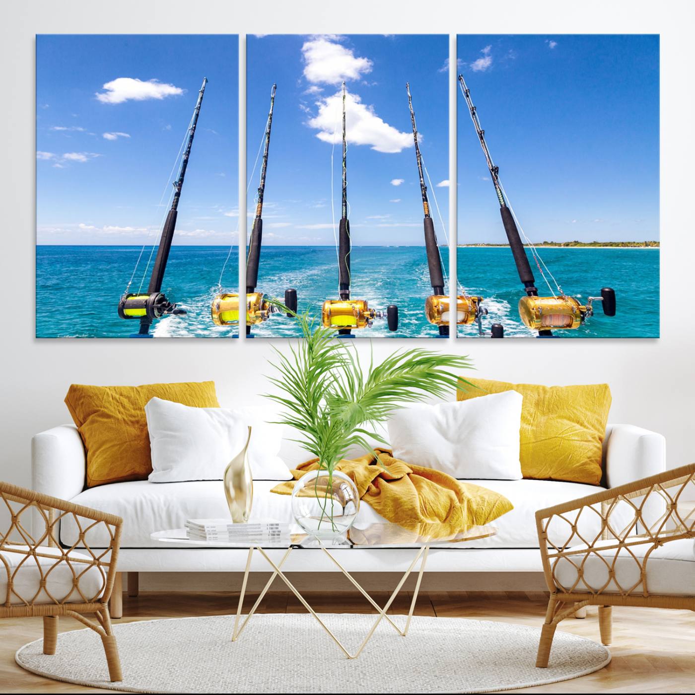 -Fishing Roads on Boat Canvas Wall Art Print Ocean Seascape Art Print