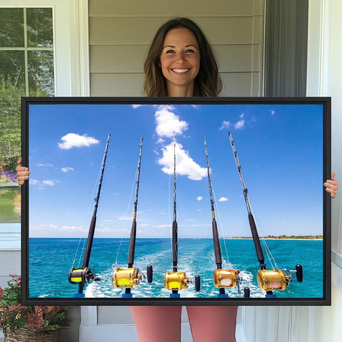 54899-MGV-CV-36X24-Fishing Roads on Boat Canvas Wall Art Print Ocean Seascape Art Print