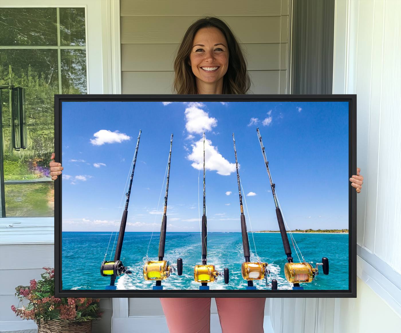 54899-MGV-CV-36X24-Fishing Roads on Boat Canvas Wall Art Print Ocean Seascape Art Print