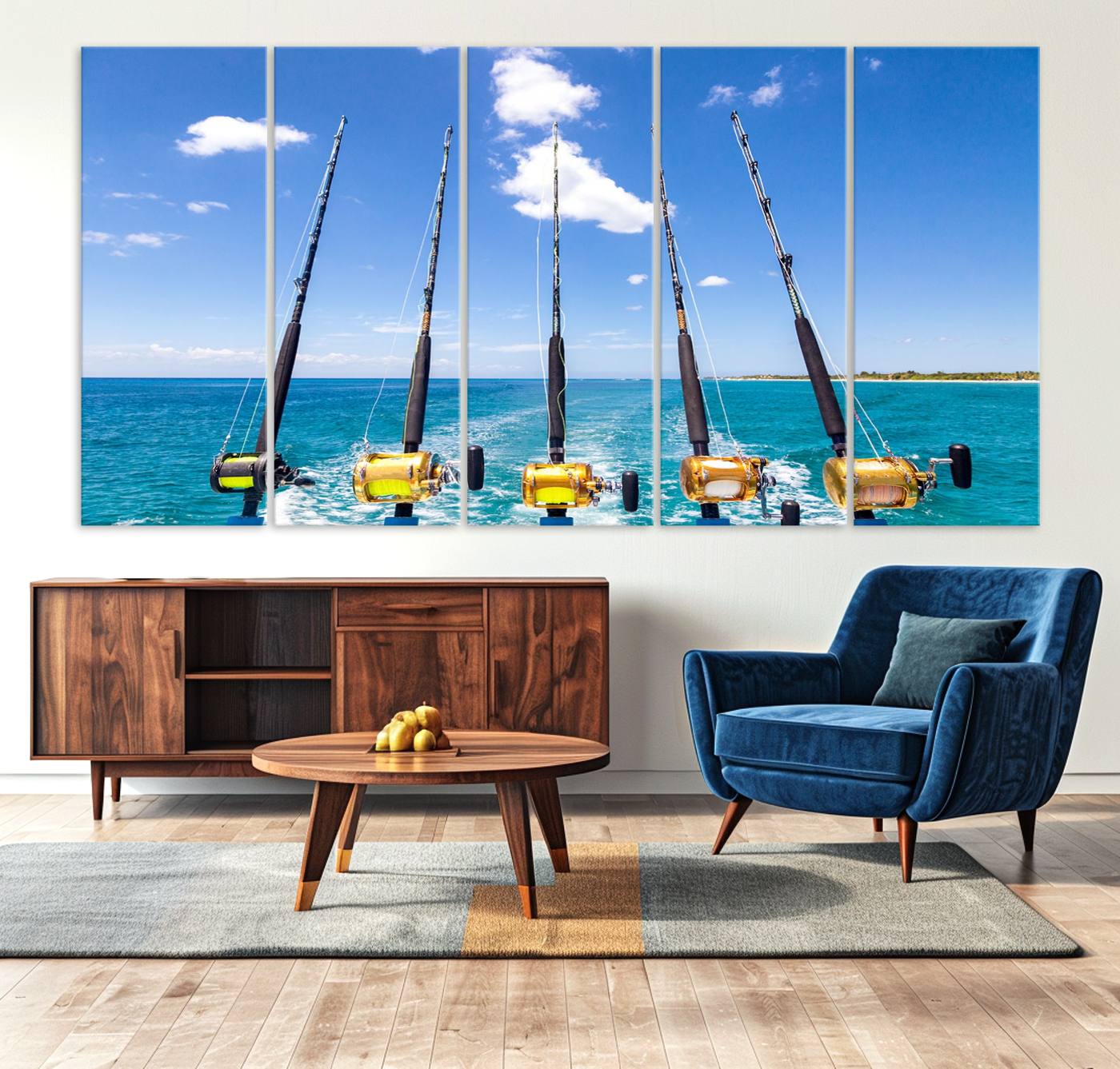 -Fishing Roads on Boat Canvas Wall Art Print Ocean Seascape Art Print