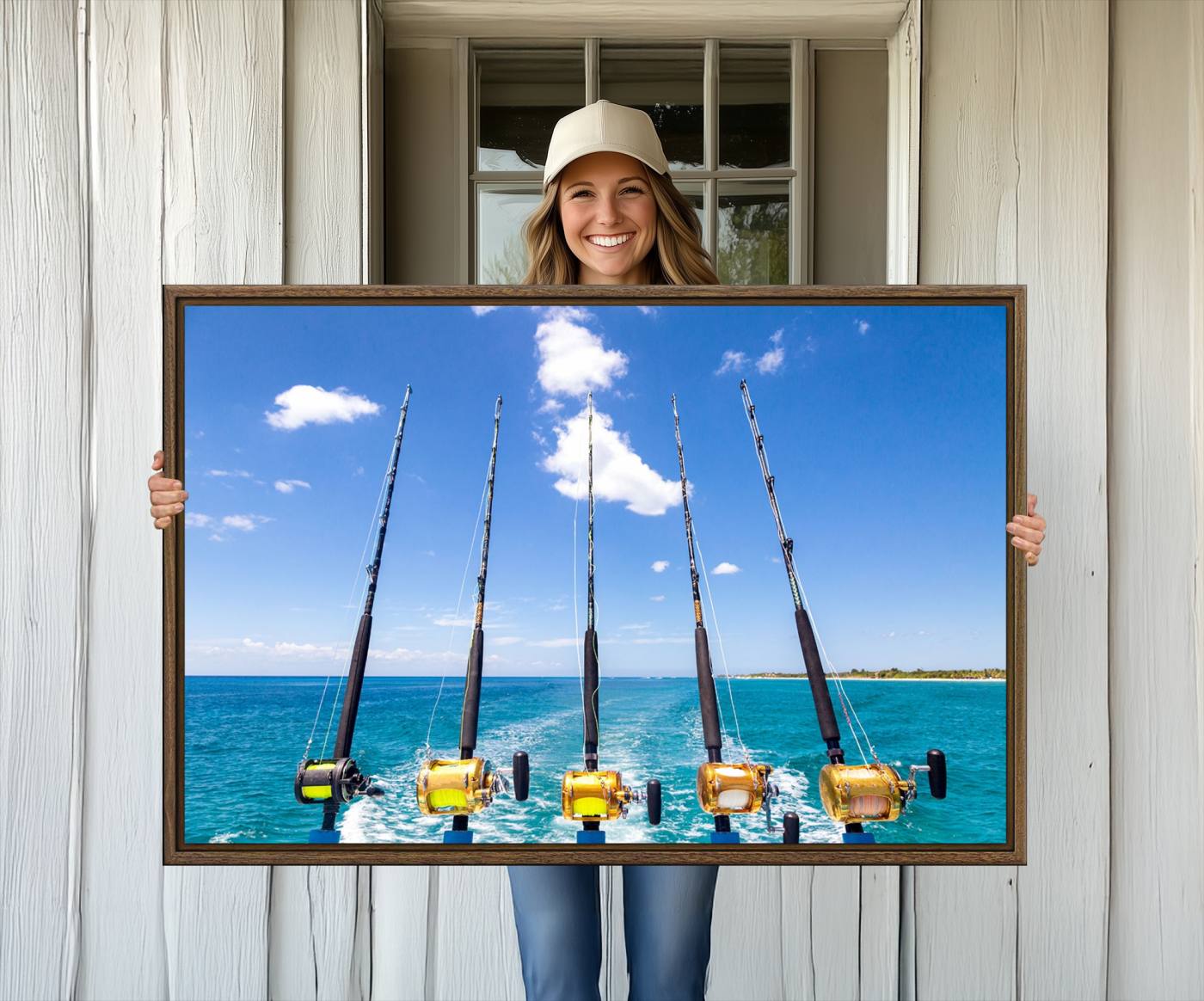 -Fishing Roads on Boat Canvas Wall Art Print Ocean Seascape Art Print
