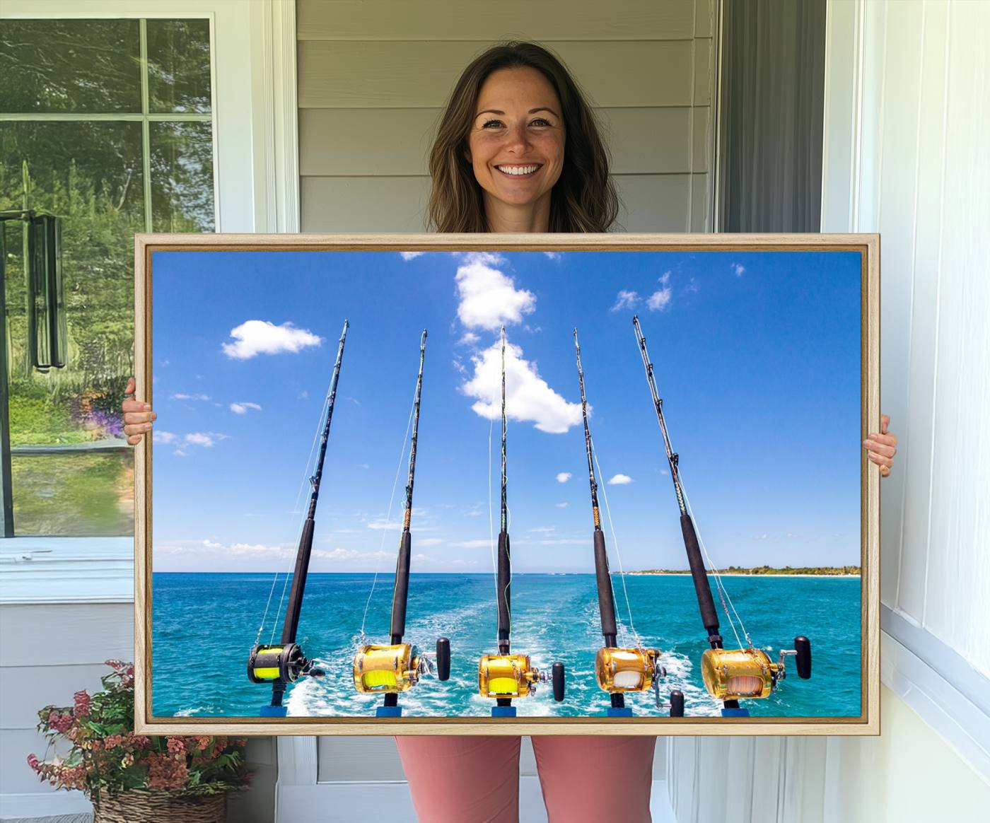 -Fishing Roads on Boat Canvas Wall Art Print Ocean Seascape Art Print