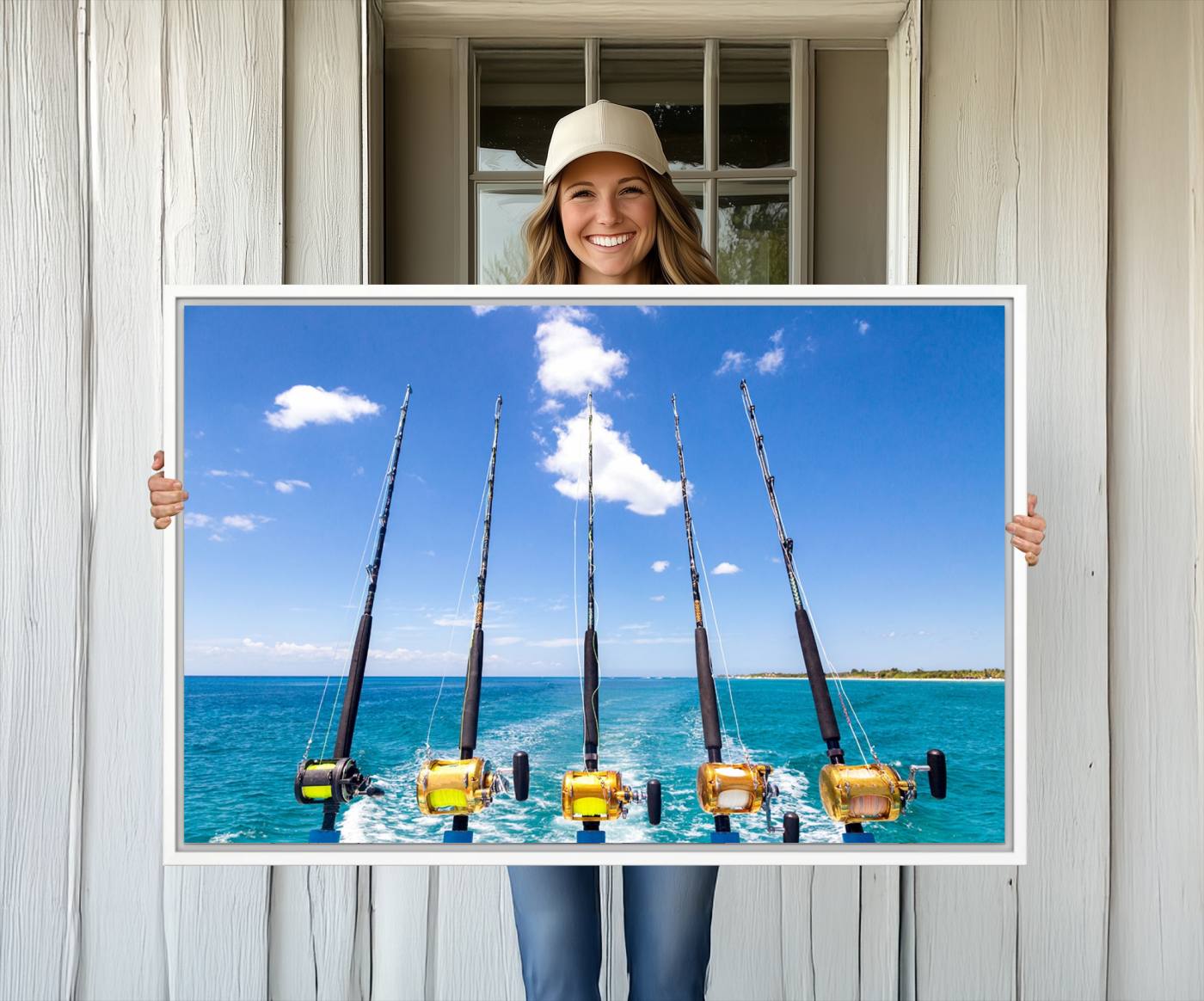 -Fishing Roads on Boat Canvas Wall Art Print Ocean Seascape Art Print