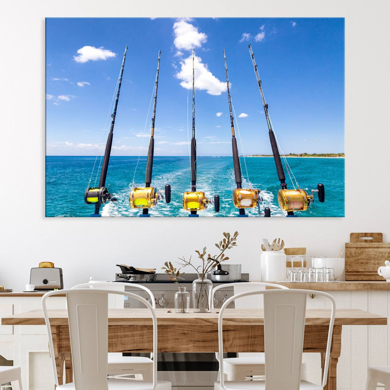 54899-MGV-CV-36X24-Fishing Roads on Boat Canvas Wall Art Print Ocean Seascape Art Print