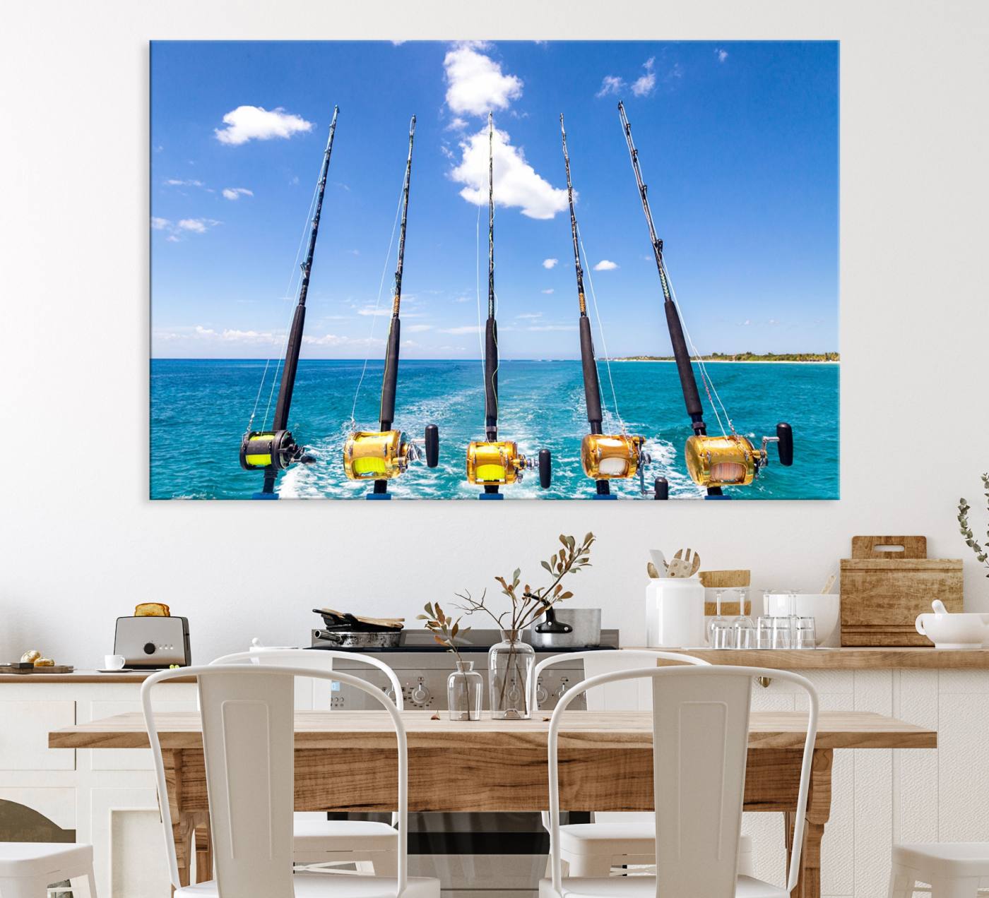 54899-MGV-CV-36X24-Fishing Roads on Boat Canvas Wall Art Print Ocean Seascape Art Print
