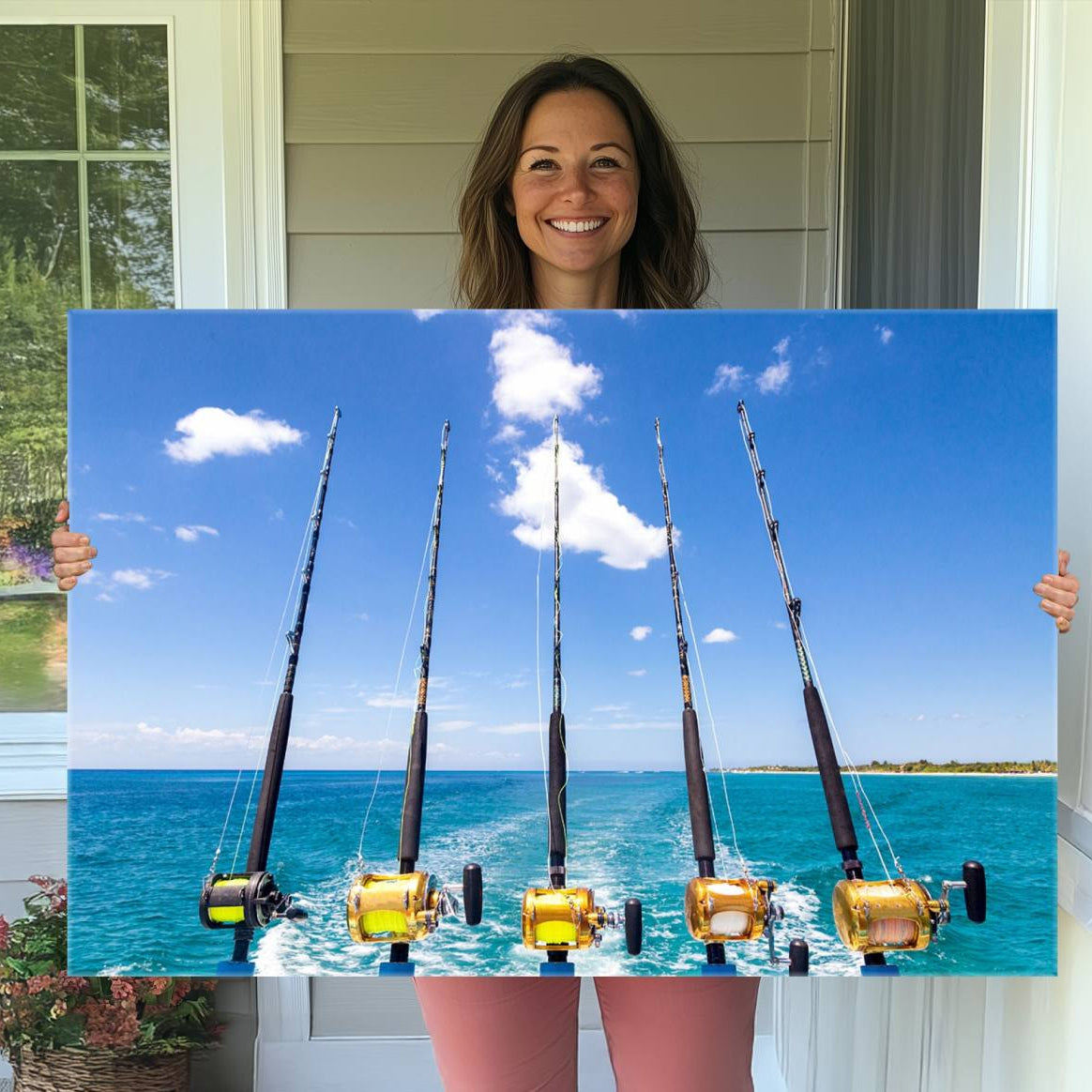 54899-MGV-CV-36X24-Fishing Roads on Boat Canvas Wall Art Print Ocean Seascape Art Print