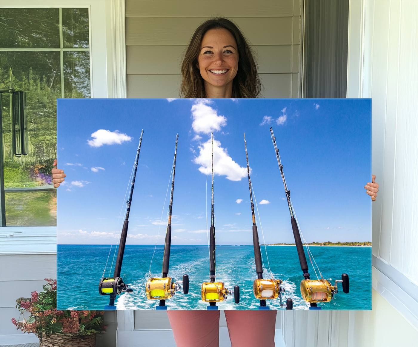 -Fishing Roads on Boat Canvas Wall Art Print Ocean Seascape Art Print