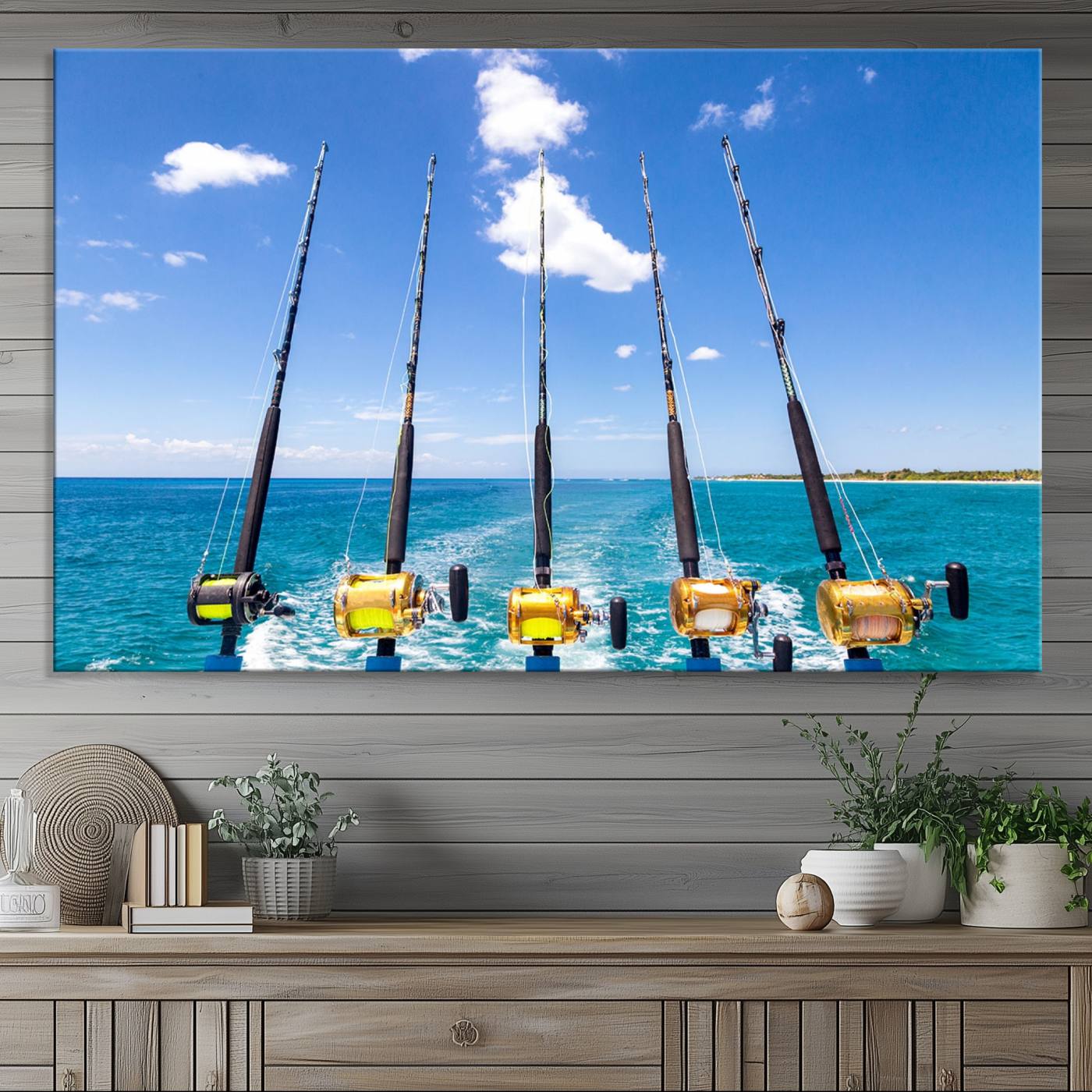 54899-MGV-CV-36X24-Fishing Roads on Boat Canvas Wall Art Print Ocean Seascape Art Print