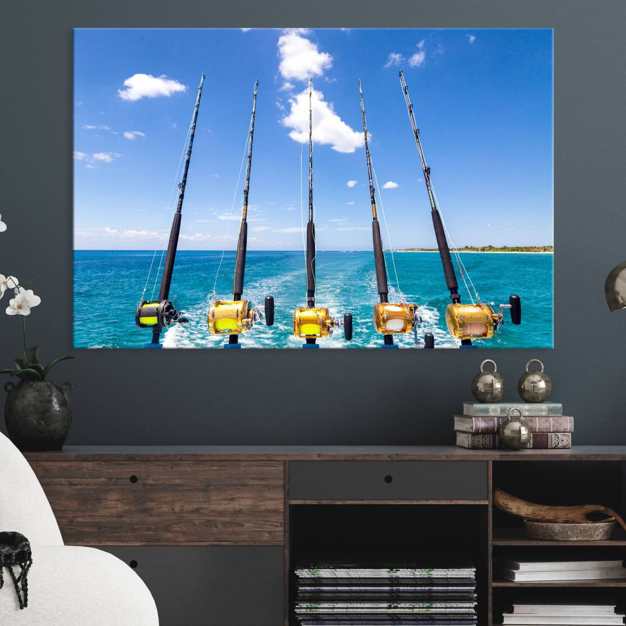 54899-MGV-CV-36X24-Fishing Roads on Boat Canvas Wall Art Print Ocean Seascape Art Print