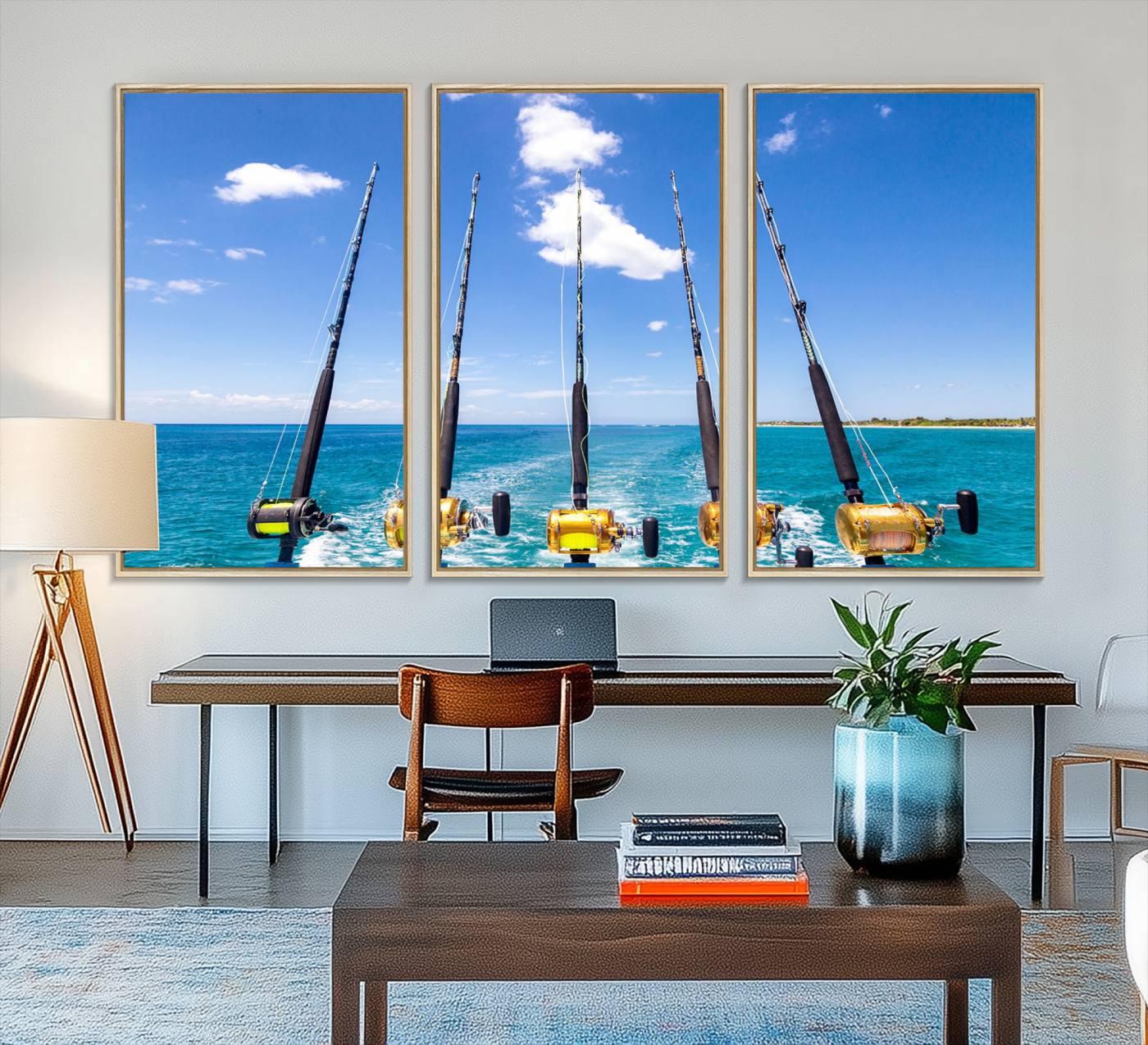 54899-MGV-FC-48X32-3P_Natural-Fishing Roads on Boat Canvas Wall Art Print Ocean Seascape Art Print