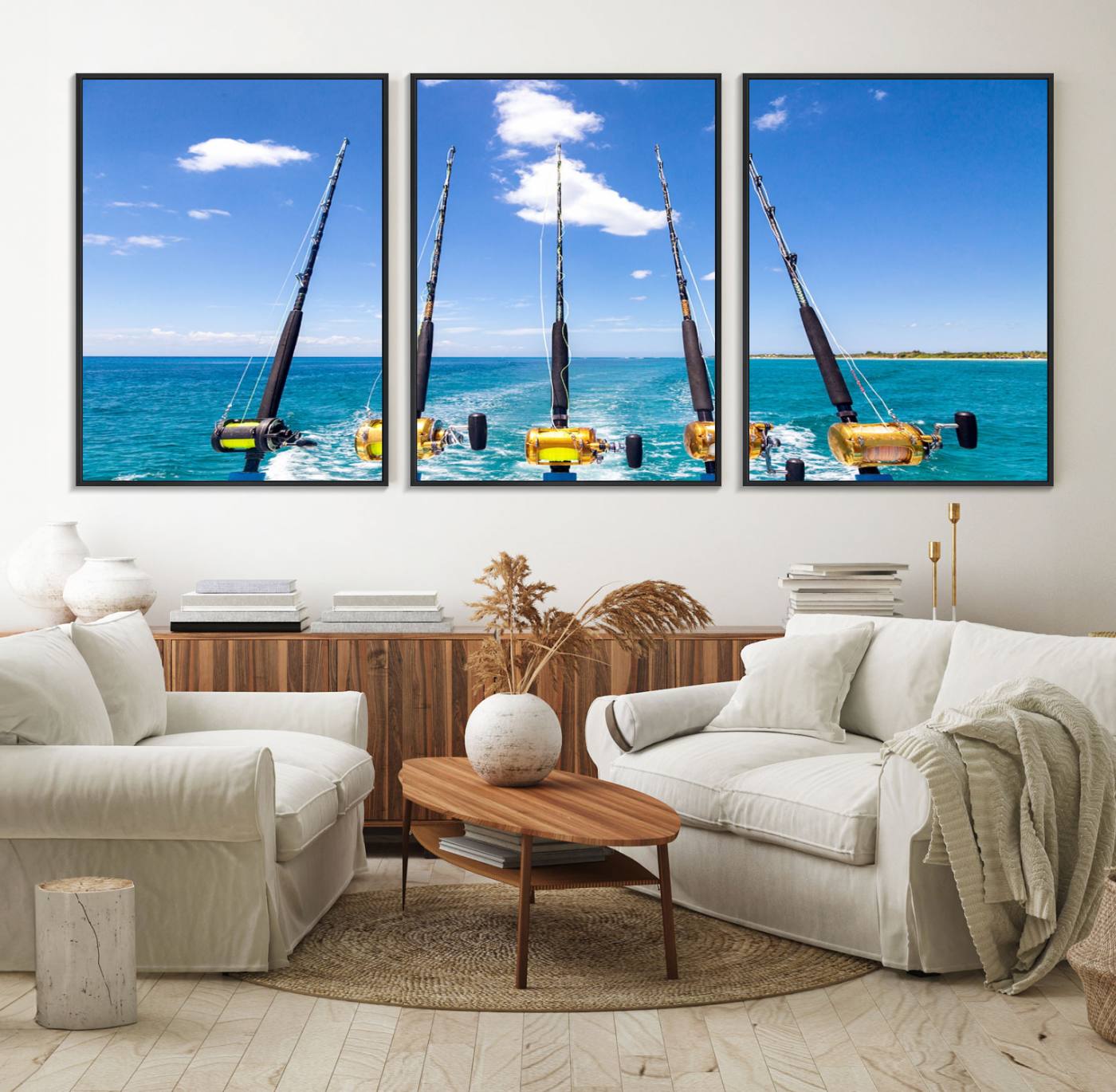 54899-MGV-FC-60X30-3P_Black-Fishing Roads on Boat Canvas Wall Art Print Ocean Seascape Art Print