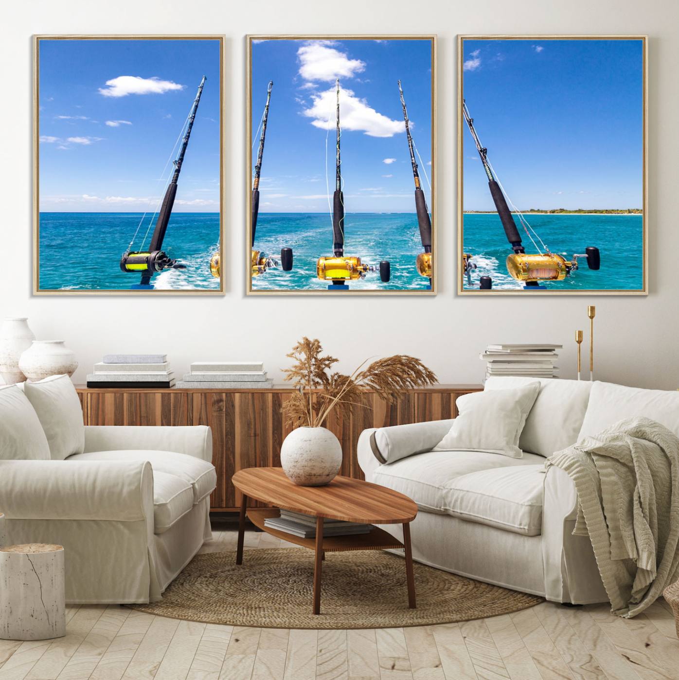 54899-MGV-FC-60X30-3P_Natural-Fishing Roads on Boat Canvas Wall Art Print Ocean Seascape Art Print