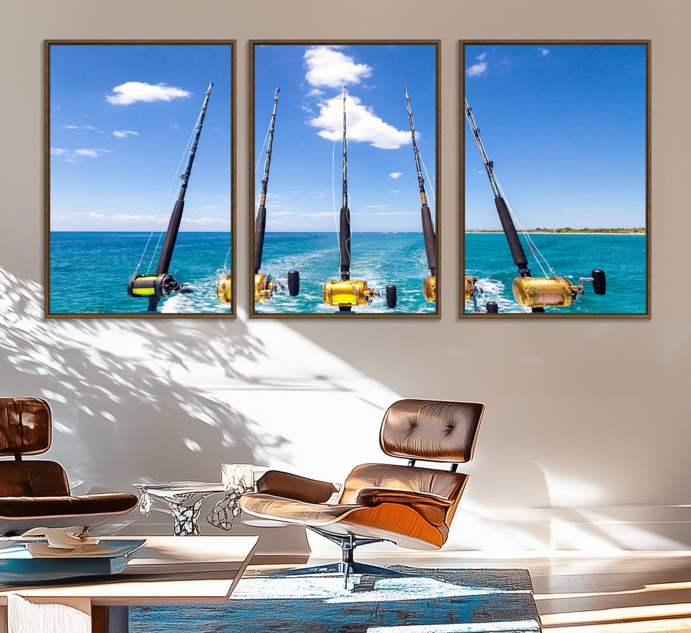 54899-MGV-FC-60X30-3P_Walnut-Fishing Roads on Boat Canvas Wall Art Print Ocean Seascape Art Print