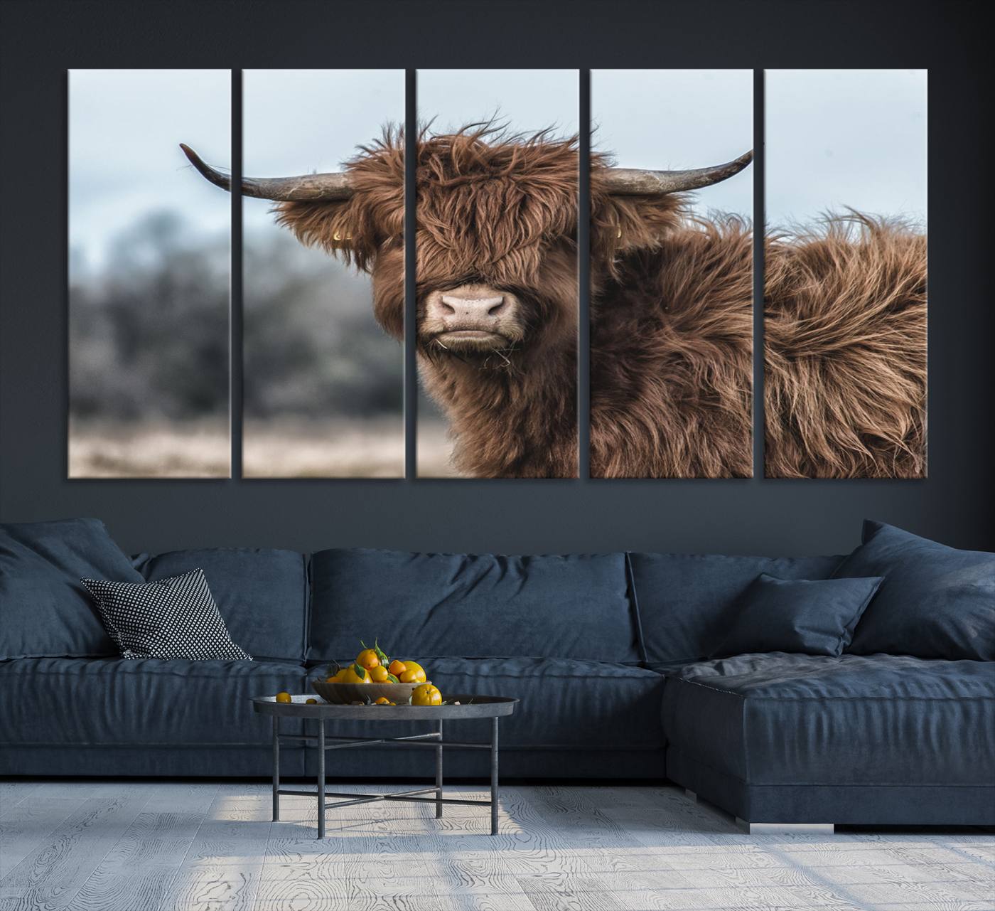-Fluffy Highland Cow Photograph Wall Art Canvas, Black And White Cattle Canvas Print