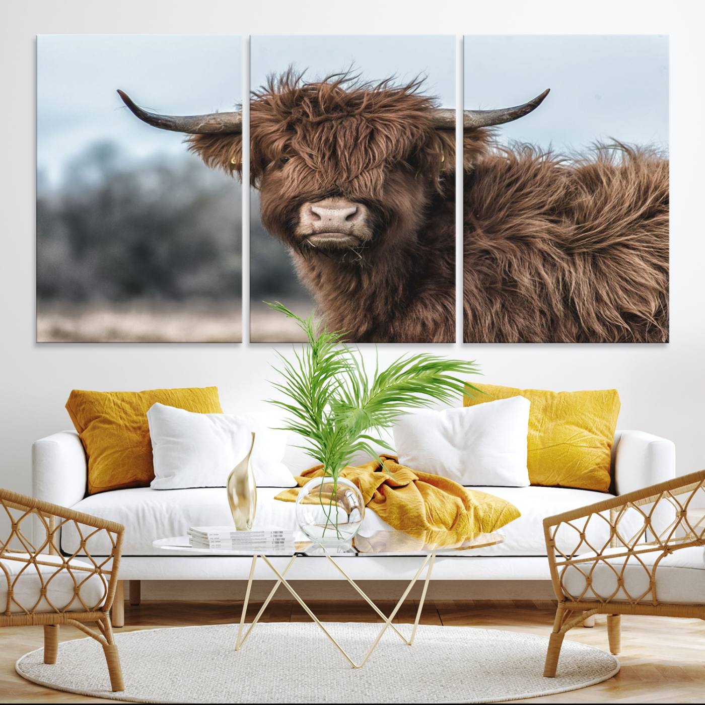 -Fluffy Highland Cow Wall Art Canvas Print