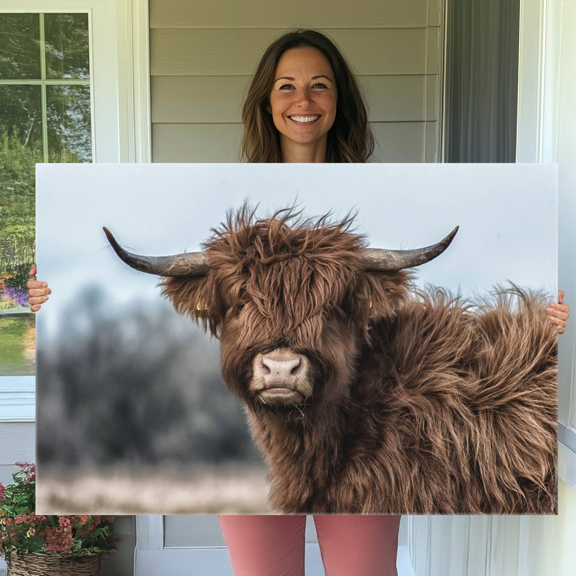 -Fluffy Highland Cow Wall Art Canvas Print