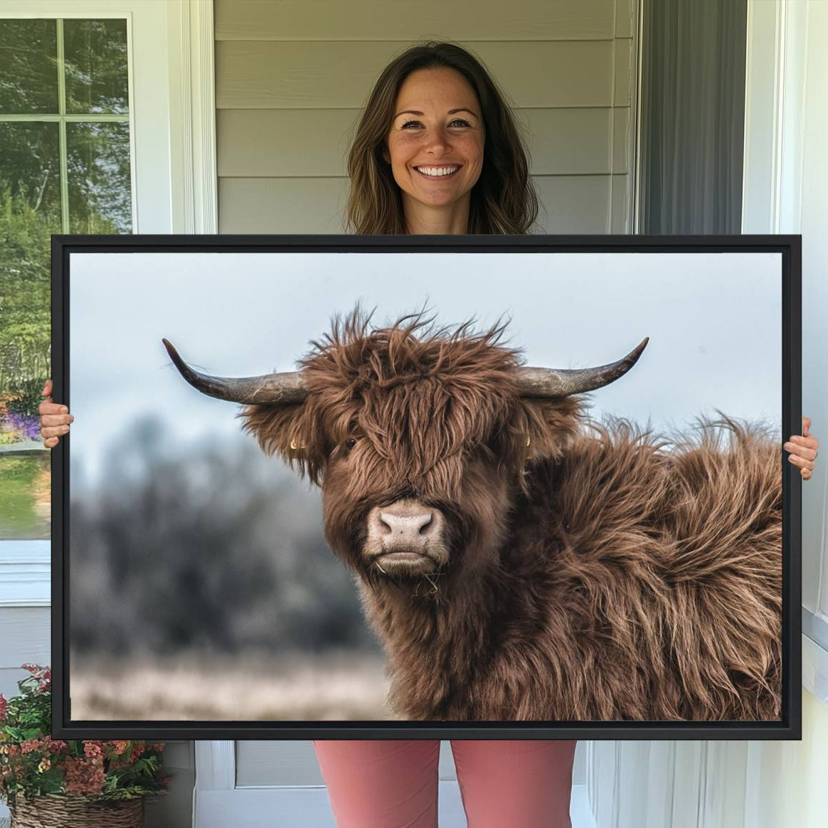 -Fluffy Highland Cow Wall Art Canvas Print