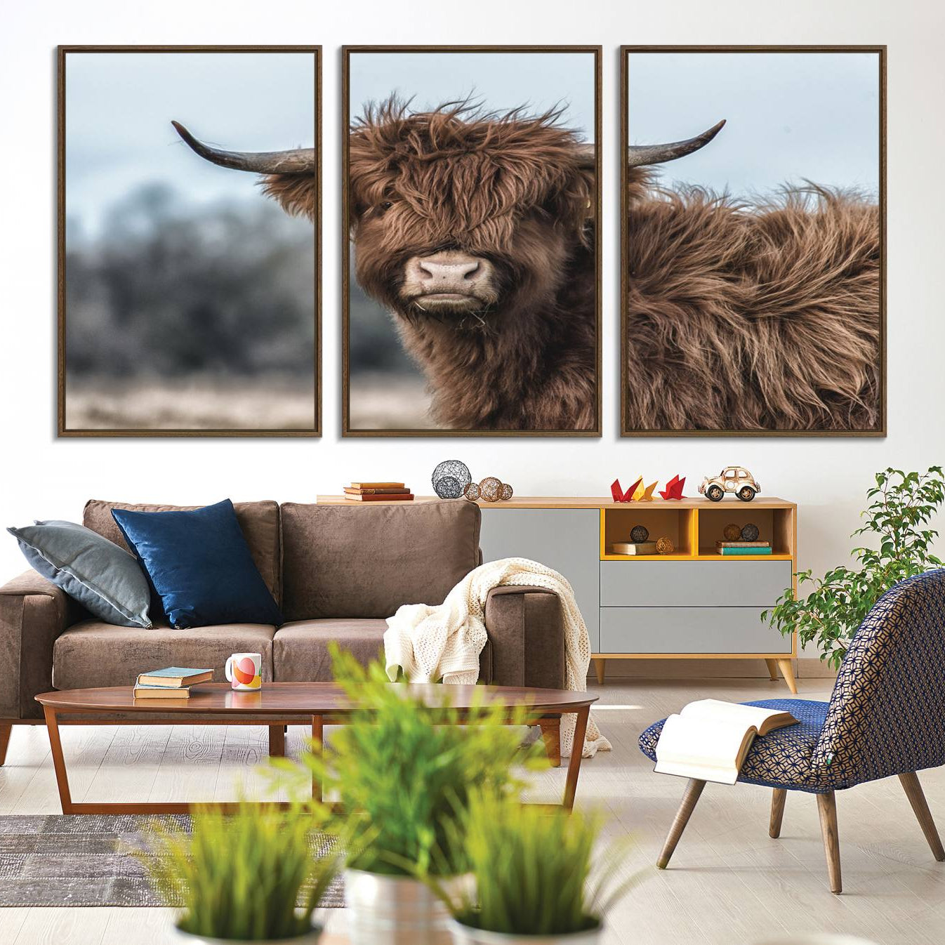 -Fluffy Highland Cow Wall Art Canvas Print