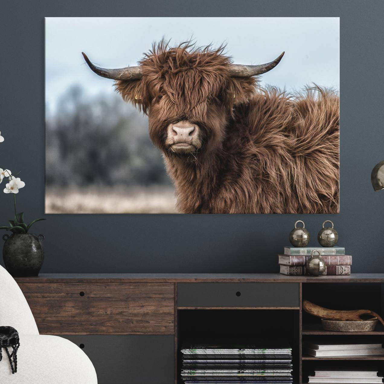 65537-MGV-CV-36X24-Fluffy Highland Cow Wall Art Canvas Print