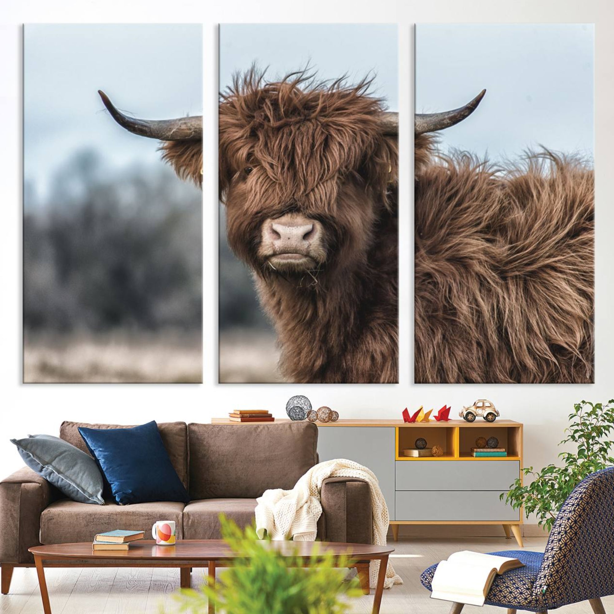 65537-MGV-CV-36X24-Fluffy Highland Cow Wall Art Canvas Print