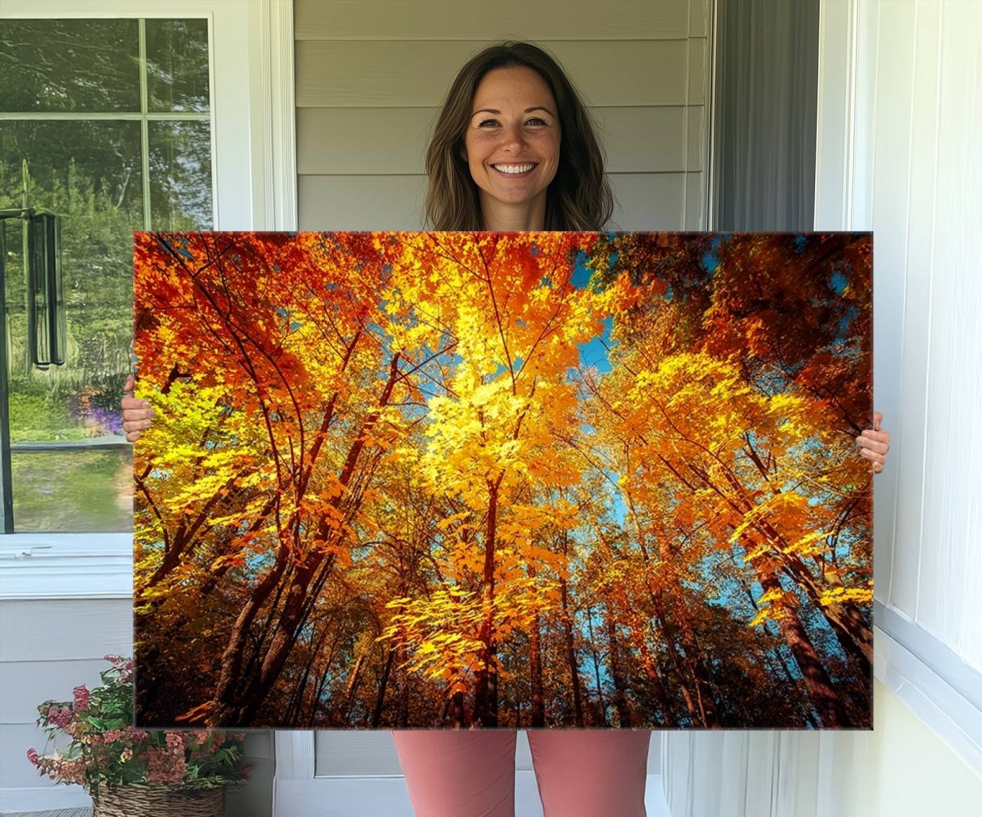 -Forest View at Fall Wall Art Autumn Colors Landscape Canvas Print