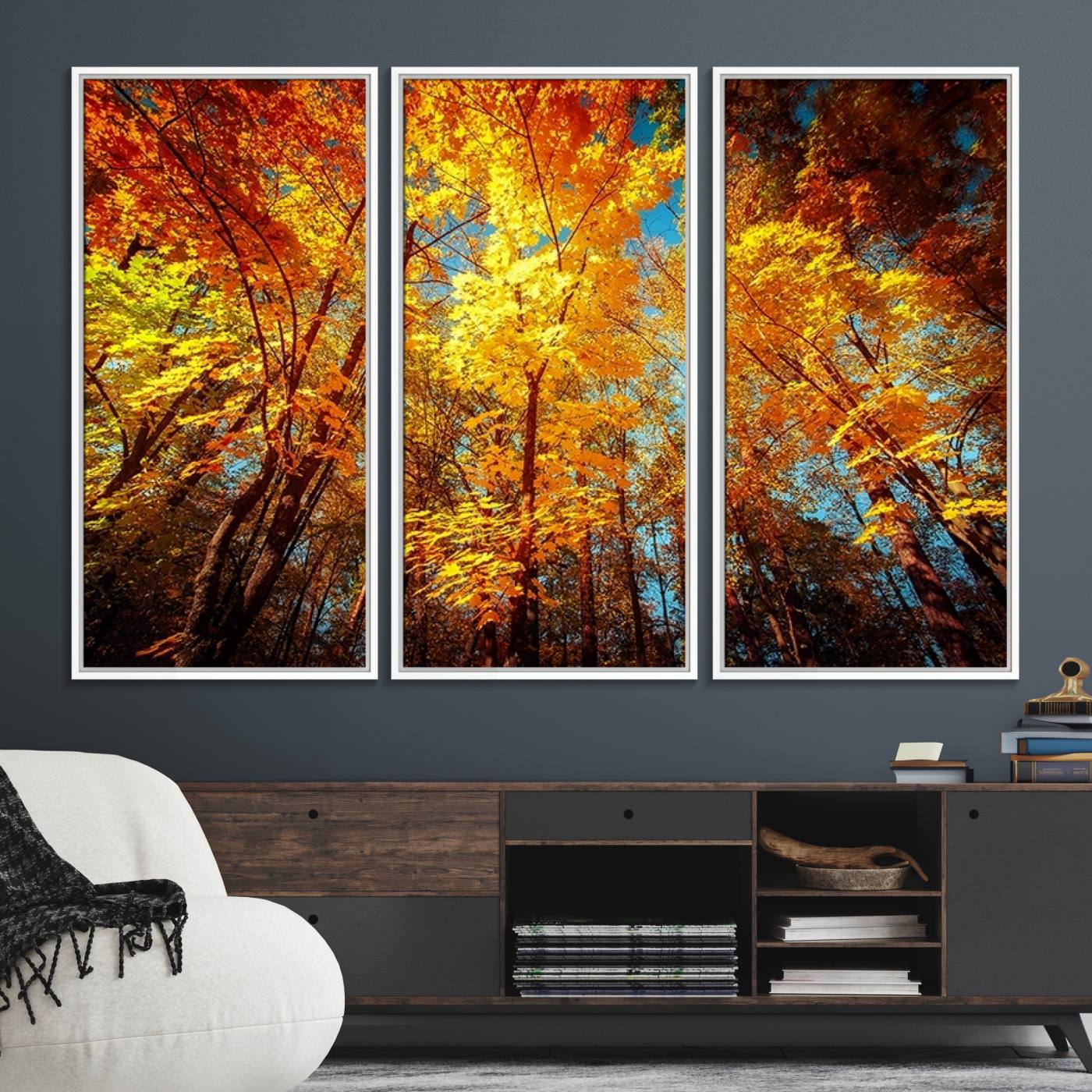16281-MGV-FC-48X32-3P_White-Forest View at Fall Wall Art Autumn Colors Landscape Canvas Print