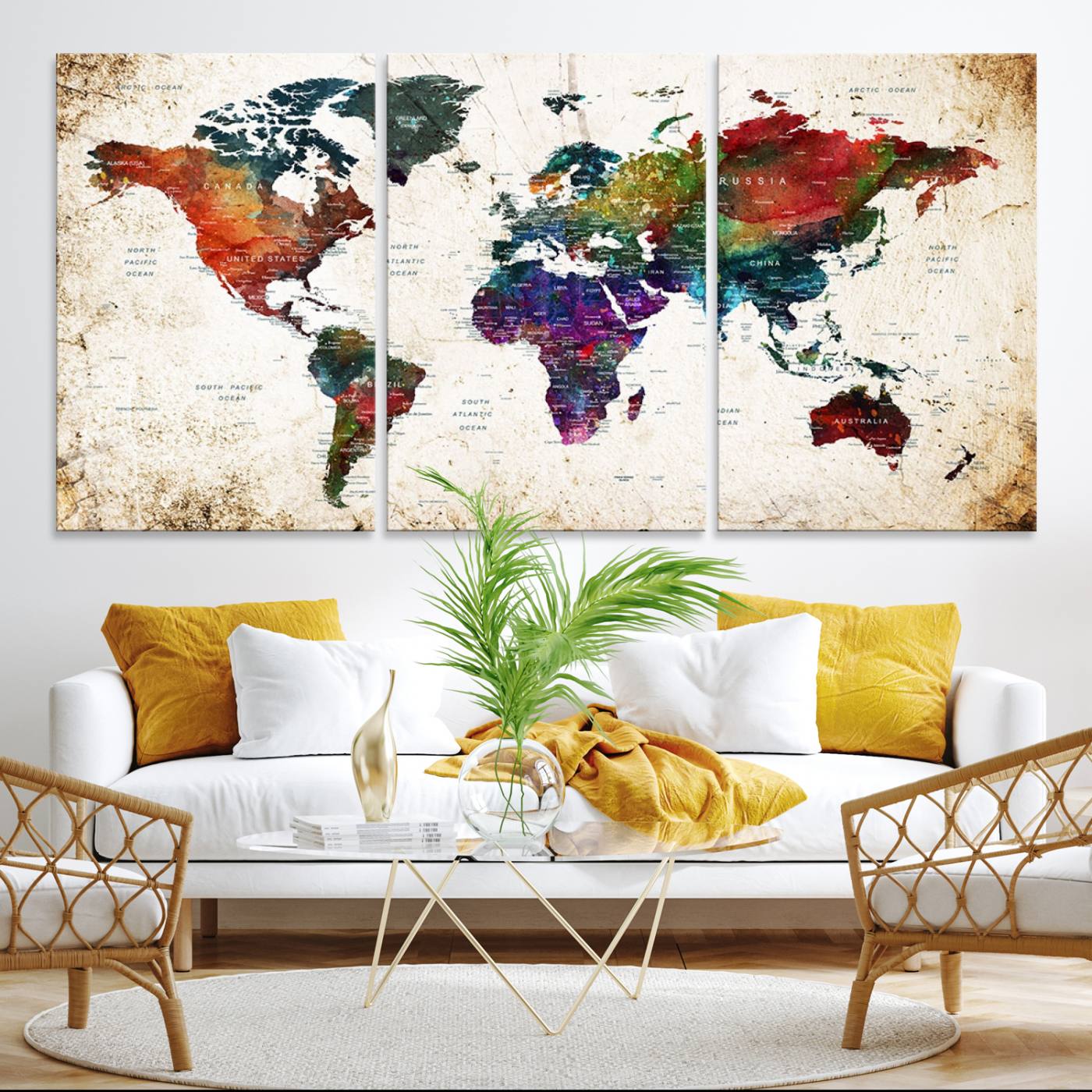 -World Map Wall Art Canvas Print for Home and Office Decor