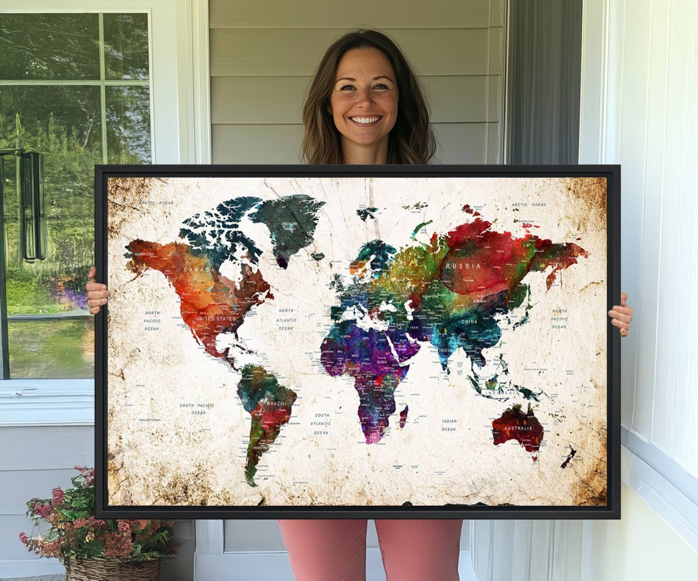 -World Map Wall Art Canvas Print for Home and Office Decor