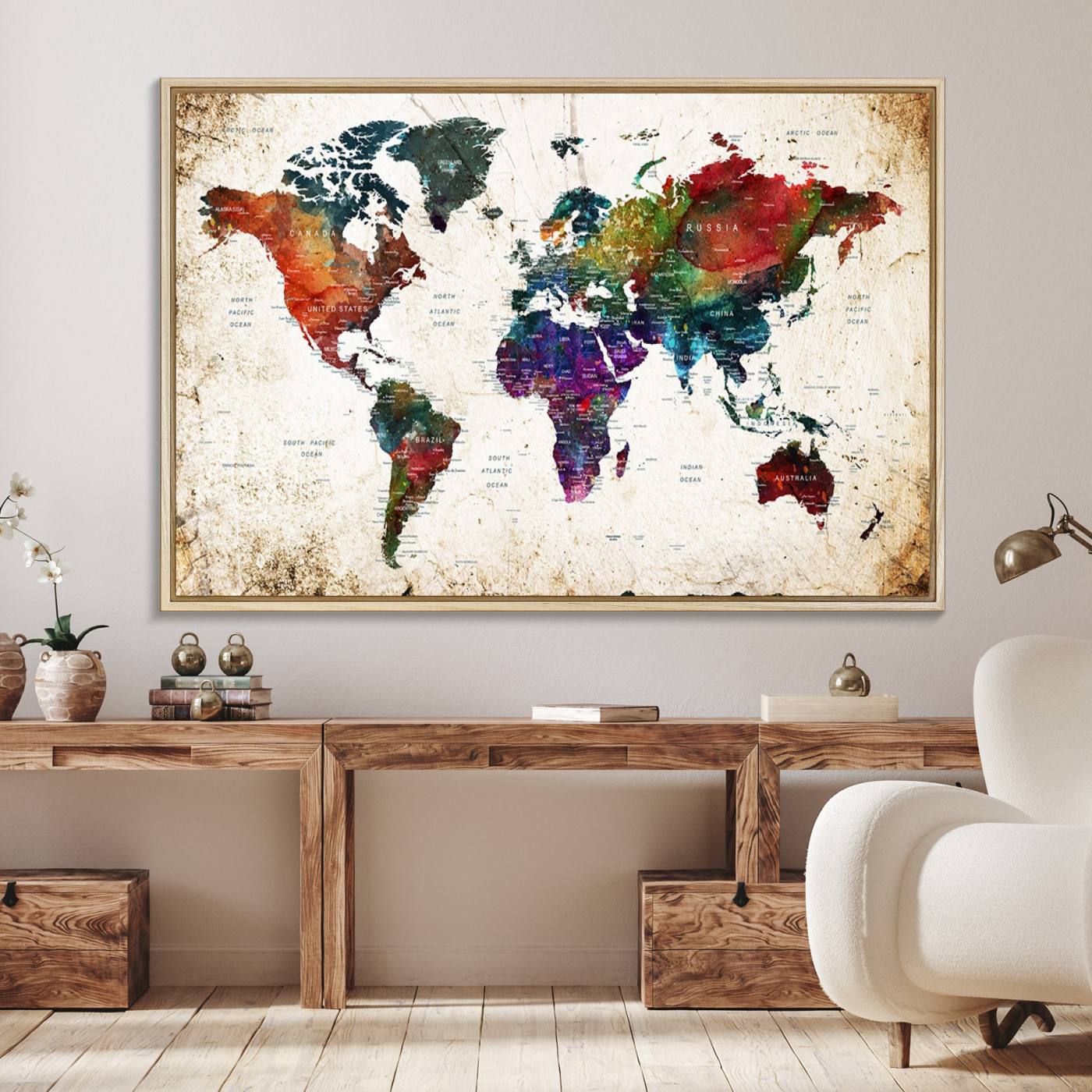38650-MGV-FC-36X24_Natural-World Map Wall Art Canvas Print for Home and Office Decor