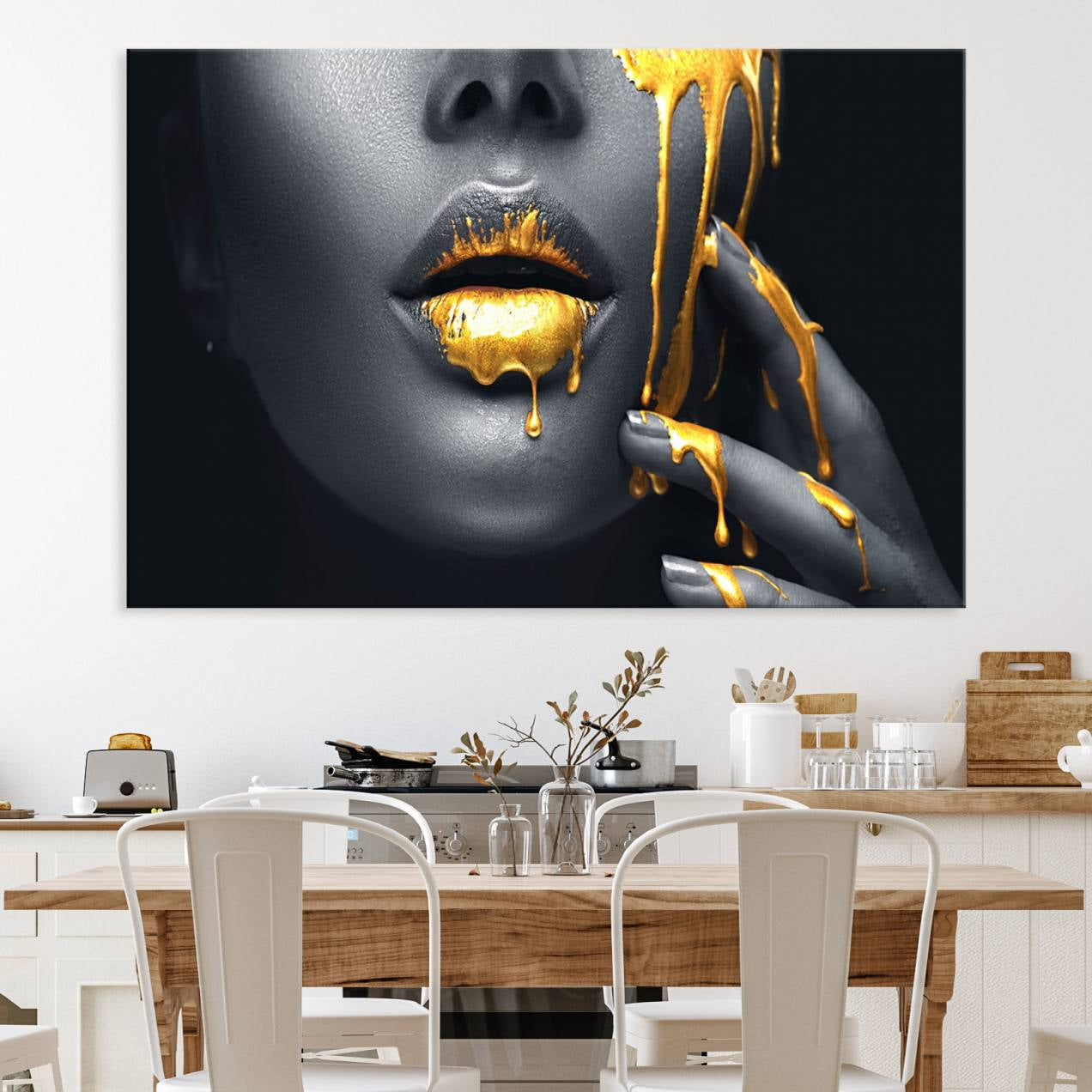 50358-MGV-CV-36X24-Gold Glitter Lips Fashion Photography Wall Art Makeup Wall Art, Gold Glitter Lips Wall Art Canvas