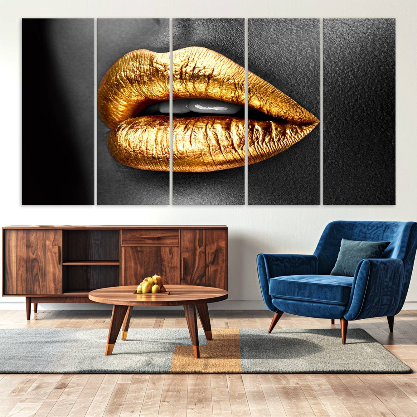 -Gold Lips Canvas Wall Art Print Makeup Wall Art Fashion Beauty Canvas Print